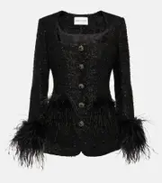 [Rebecca Vallance] Rebecca Vallance Jourdan feather-trimmed jacket UK 6 black