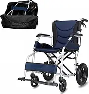 Super Lightweight Portable Transit Travel Wheelchair, Self Propelled Manual Wheelchair, with Double Brake Transport Wheelchairs for Adults and Seniors(Color:Blue)
