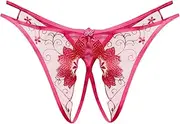 [Generic] Plus Size Underwear for Women Sexy Hollow Out Transparent Mesh Thong Open Crotch Underwear Womens Lace Panties with High Cut