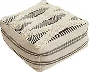 MOCOFO Tufted Unstuffed Geometric Pouf Cover Detachable and Washable Bohemian Futon Cushion （Grey Stripes，16x16x8）