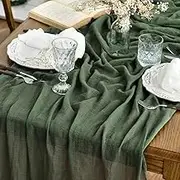 Artoid Mode Verde Foresta Fashion Boho Gauze Cheesecloth Dusty Table Runner, 90 x 300 cm Seasonal Holiday Kitchen Dining Table Decoration for Indoor Outdoor Home Party Decor