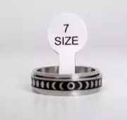 Lunar Phases Polished 316L Stainless Steel Rotating Spinner Ring Sz7 NWT