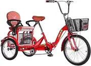 DEFGHIJ Foldable 3 Wheel Bike for Adult Tricycle Double Chain Bicycle Cruiser Trike with Dual Drive Brakes for Seniors Women Men with Adjustable Handlebars Backrest Seat