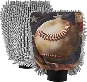 XYMZR American and Baseball Absorbent Microfiber Car Wash Mitt, Funny Cute Anime Scratch Free for Cars Cleaning, Home Cleaning Mitts, 2 Pack, 10.24” L x 7.09” W