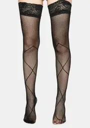 Fierce Passion Fishnet Bow Tie Thigh High Socks