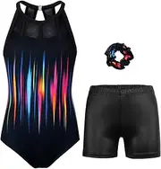 [JOYSTREAM] Gymnastics Leotards for Girls With Shorts Sparkly Ballet Dance Mesh Tank Activewear