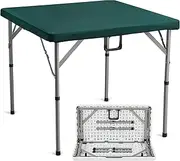 VEVOR Mahjong Table, Fold-in-Half 4 Player Card Table with Wear-Resistant Green Tabletop, Portable Bi-Folding Square Domino Table with Carrying Handle for Outdoor Camping Picnic Party, 90 x90-inch