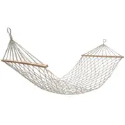 Reinforced Wooden Bar Hammock Outdoor Hammock Indoor Cotton and Linen Mesh Swing Single Double Hammock White