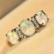 2Ct Oval Cut Simulated Fire Opal Women's Three-Stone Ring 14K Yellow Gold Plated