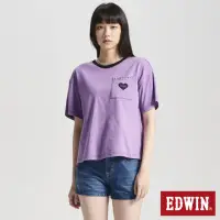 在飛比找momo購物網優惠-【EDWIN】女裝 TY2K愛心寬短版短袖T恤(灰紫色)