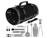 Fine Homes Bartender Bag Travel Tool Set and Kit - Cocktail Barware Roll Bag