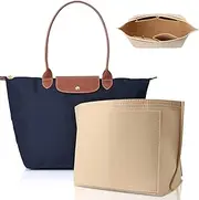 Proxima Direct Large Purse Organiser insert for Longchamp le pliage,Tote Bag Felt Handbag Insert Multi pocket, Zipper Bag Travel Packing Organizer (Khaki)