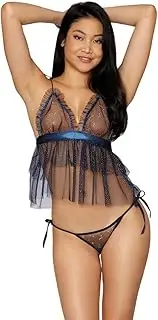 [Dreamgirl] Lingerie Glitter Mesh Babydoll and Panty Set Midnight - 12703