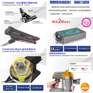 【送濾網】法國湯姆笙 THOMSON SA-V06D 雙鋰電手持無線吸塵器(贈活性碳濾網20片)