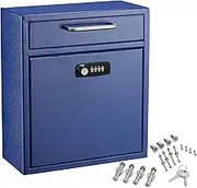 AdirOffice Ultimate Drop Box Wall-Mounted Mailbox - Hanging Secured Postbox - Durable Spacious Key or Combination Lock Box Perfect for After Hours Deposits Payments Key and Letter Drops (Medium, Blue)
