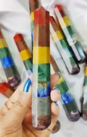 100MM Mini Seven Chakra Natural Agate Stone Healing Reiki Power Obelisk Tower