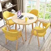 HOLGVE Office Reception Room Club Table, Cafe Balcony Living Room Simple Round Dining Table, Dining Table Soft Backrest Seat(Yellow)