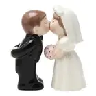 Ceramic Black And White Bride Groom Kissing Magnetic Salt & Pepper Shakers Set