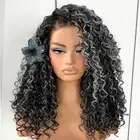 Grey Highlight Curly Wig Wear And Go Glueless Synthetic HD Lace Afro Wig 13x6...