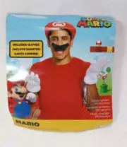 Adult Nintendo Super Mario Hat Moustache & Gloves Red Plumber Costume