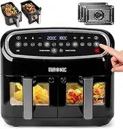 [Duronic] AF24 Hot Air Fryer, Double Fryer with 9 Litre Volume, Simultaneous Cooking or Finishing, 10 Preset Programmes, Touch Control, Fry without Oil, 2400 Watt
