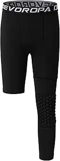[DEVOROPA] Youth Boys' Compression Pants with Knee Pads 3/4 Basketball Athletic Tights Quick Dry Sports Workout Leggings