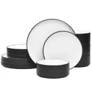 Noritake Dinnerware Set Round Porcelain Dishwasher/Microwave Safe Black 12-Pcs
