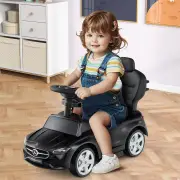 Costway3-in-1 Ride on Push Car with Adjustable Canopy and Steering Push Bar-Black