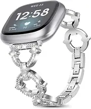 Women Girls Slim Stylish Shiny Bands Compatible with Fitbit Sense/Fitbit Versa 3,Stainless Steel Jewelry Rhinestone Dressy for Versa 3 / Sense Smartwatch