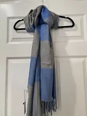 TICKLED PINK WOMEN SCARF SHAWL GRAY BLUE TEMPLE STRIPED SCARF NEW