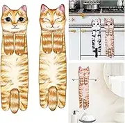 2 Pack Funny Cat Hand Towels Bath Towel,Cute CatTowels with Snap Button,Absorbent Soft,Hanging Face Towel for Bathroom Kitchen,Birthday Present for Women Men Cat Lover