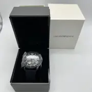 Emporio Armani Men's Two-Hand Leather Black Watch, AR60028