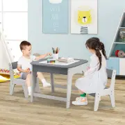 CostwayKid's Table and Chairs Set with Double-sized Tabletop, Hidden Storage Space and 2 Chairs-Grey