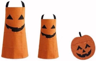 Matching Halloween Jack O'Lantern Aprons + Pumpkin Potholder Parent & Child