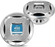 Lanzar 5.25" 2-Way Marine Speakers, 400W Water-Resistant Boat and UTV Speakers, Polypropylene Cone, Dome Tweeter, 4 Ohm Impedance, Includes Grills, Mounting Gasket & Hardware (Silver)