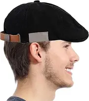 LeoLeoii Flat Adjustable Beret Hat - Fashionable Street Newsboy Cap,Classy Flat Cap French Beret Hats for Outdoor Activities, Winter Vacation, Travel (Black)