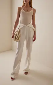 [Burc Akyol] Peplum Satin-Trimmed Grain De Poudre Wool Pants
