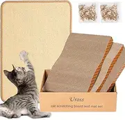 Uross Cat Scratcher Box 3 in 1 Reversible Cat Scratching Board Pad and 1PCS 40 X 60 CM Natural Sisal Cat Scratch Mat, 2 PCS Scratching Pads Double-Sided Texture Curve Design Cat Scratch Board for Sofa