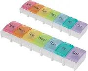 Weekly Extra Large Medicine Organiser 2 Pcs Weekly Pill Box 7 Day Pill Cases for Medicine, Vitamin, Fish Oil, Supplement (Multicolor)