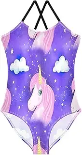 [RPLIFE] Whimsical Unicorn Pink Purple Kids Swim Suits for Girls, Summer Beach Swim Suits Kids, 3-10