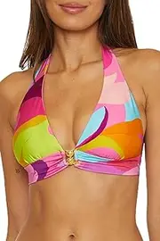 [Trina Turk] Women's Standard Lilleth Halter Bikini Top, Floral Print, Adjustable, Tie Back, Swimwear Separates