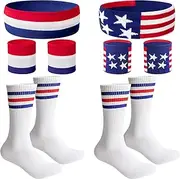 SHANGXING American Flag Sports Headband & Wristband-Striped Sweatband Set for Basketball, Football, Running, Gym & Exercise