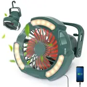 Portable Camping Fan with LED Lantern, Battery Operated Powered 10400mAh Green