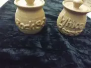 Set of 2 Pottery Spice Jars "White Pepper & Rock Salt"