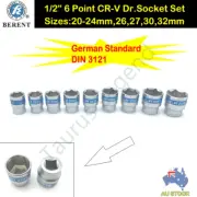 9pc GS 1/2" Square Drive Metric Short Dr. Socket Set 20-24,26,27,30,32mm DIN3121