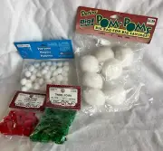 New White Green & Red POM POMS Darice; Creatolgoy; FibreCrafts