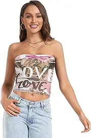 [RPLIFE] Cute Highland Cow Pink Women Tube Top, Strapless Going Out Top, Sheer Tube Tops, Sexy Tube Tops (S)