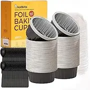 Disposable Ramekins with Lids - Katbite 60 Pack 5oz Aluminum Foil Cupcake Baking Cups, Muffin Tins for Creme Brulee, Desserts, Baking - Black