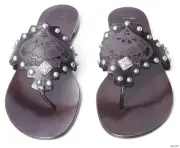Giuseppe ZANOTTI dark brown STUDDED jeweled thong mules flats shoes new $550