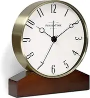 Presentime & Co Mozart Mantel Alarm Clock, Desk and Shelf Clock, Tabletop Decoration, 6 x 5.5 inch, Silent no Ticking, Wooden Base, Walnut Finish, Golden Color, Arabic Numeral